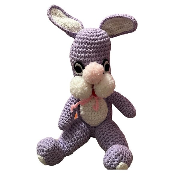 True Vintage Crocheted Amigurumi Purple Easter Bunny Rabbit Plush Stuffed Animal - Picture 1 of 12